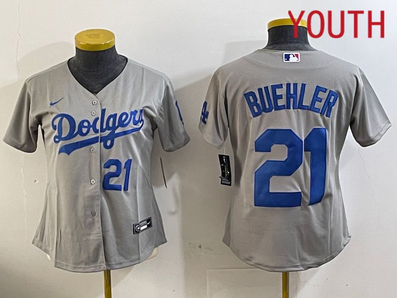 Youth Los Angeles Dodgers #21 Buehler Grey Game 2024 Nike MLB Jersey style 11214